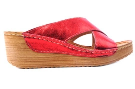 Damskie klapki na koturnie czerwone, polski producent obuwia Łukbut 1438