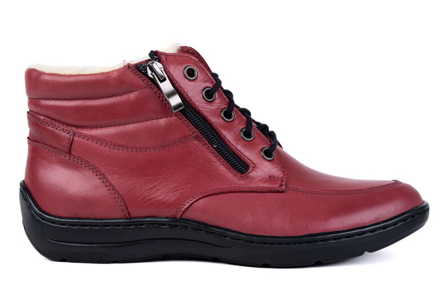 Trzewiki damskie , ocieplone naturalną owczą wełną,bordowe Łukbut 07240-3-Z-209