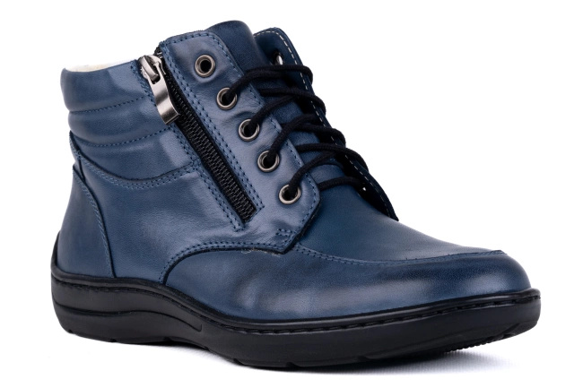 Trzewiki damskie , ocieplone naturalną owczą wełną,jasny granat Łukbut 7240-3-Z-436