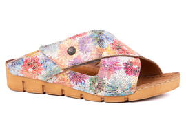 Płaskie klapki damskie kolorowe z motywem kwiatowym  Łukbut 14510-3-L-711