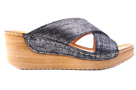 Damskie klapki na koturnie szare  Łukbut 1438