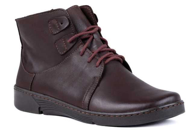 Lekkie skórzane trzewiki damskie,brązowe Łukbut 18160-3-Z-287