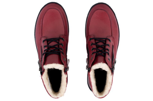 Trzewiki damskie , ocieplone naturalną owczą wełną,bordowe Łukbut 07240-3-Z-209