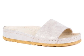 Klapki damskie beżowe ze złotym połyskiem Łukbut 15450-3-L-704