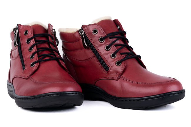 Trzewiki damskie , ocieplone naturalną owczą wełną,bordowe Łukbut 07240-3-Z-209