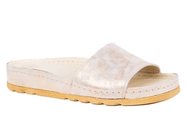 Klapki damskie beżowe ze złotym połyskiem Łukbut 15450-3-L-703