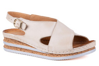 Sandały damskie na koturnie kremowe 16160-3-L-264