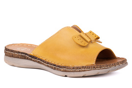 Płaskie klapki damskie żółte z ozdobną kokardką  Łukbut 20810-3-L-133