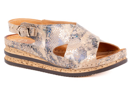 Sandały damskie na koturnie złoto-beżowe Łukbut 16160-3-L-685