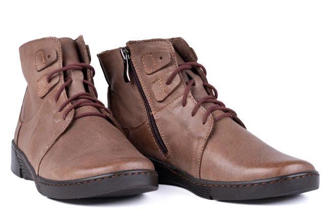 Lekkie skórzane trzewiki damskie,brązowe Łukbut 18160-3-Z-202