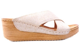 Damskie klapki na koturnie beżowe, polski producent obuwia Łukbut 1438