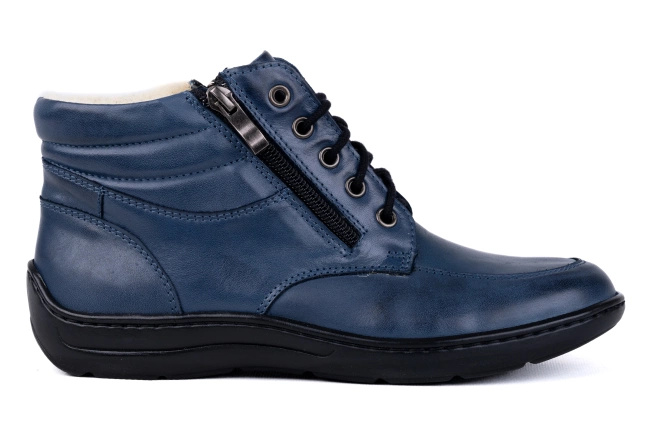 Trzewiki damskie , ocieplone naturalną owczą wełną,jasny granat Łukbut 7240-3-Z-436