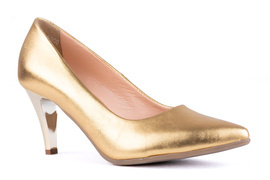 Skórzane szpilki damskie złote Łukbut 21440