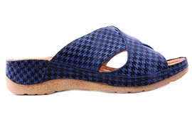 Damskie klapki ,niski koturn ,granatowe w krateczkę, polski producent obuwia Łukbut 1553