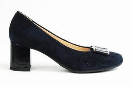 Granatowe zamszowe czaółenka damskie z kokardką Łukbut 5754