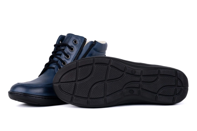 Trzewiki damskie , ocieplone naturalną owczą wełną,jasny granat Łukbut 7240-3-Z-436