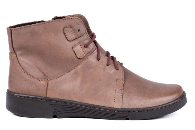 Lekkie skórzane trzewiki damskie,brązowe Łukbut 18160-3-Z-202