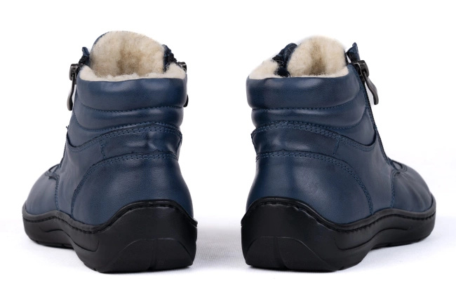 Trzewiki damskie , ocieplone naturalną owczą wełną,jasny granat Łukbut 7240-3-Z-436
