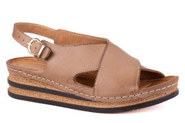 Sandały damskie na koturnie beżowe 16160-3-L-050