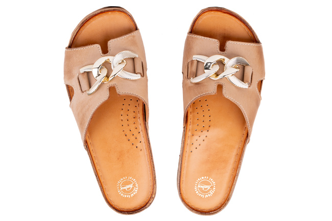 Klapki na lato ze złotym łańcuchem damskie Łukbut 20800-3-L-050